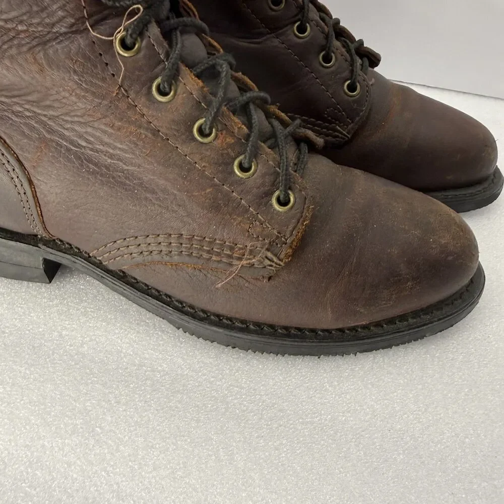 Double H Boots Men 7 Brown Leather Lacer Western Work USA Made Oil Resistant